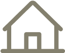 Simple gray line icon of a house with a triangular roof, a front door, and no windows on a transparent background.