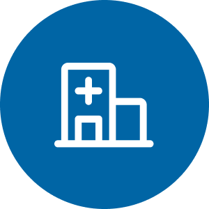 Icon of a hospital building with a cross on it, symbolizing healthcare or medical services.
