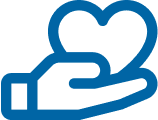 Icon of a blue hand holding a heart.