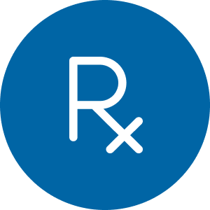 A blue circle featuring a white Rx symbol, commonly associated with prescriptions and pharmacies.