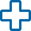 A blue medical cross symbol on a white background.