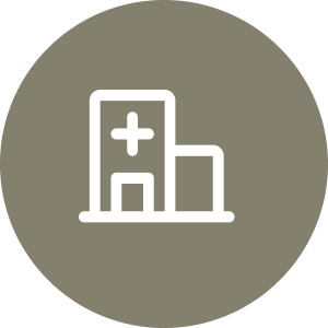 Icon of a hospital building with a medical cross on the front.
