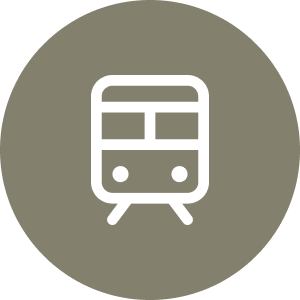 Icon of a train front on a gray circular background.