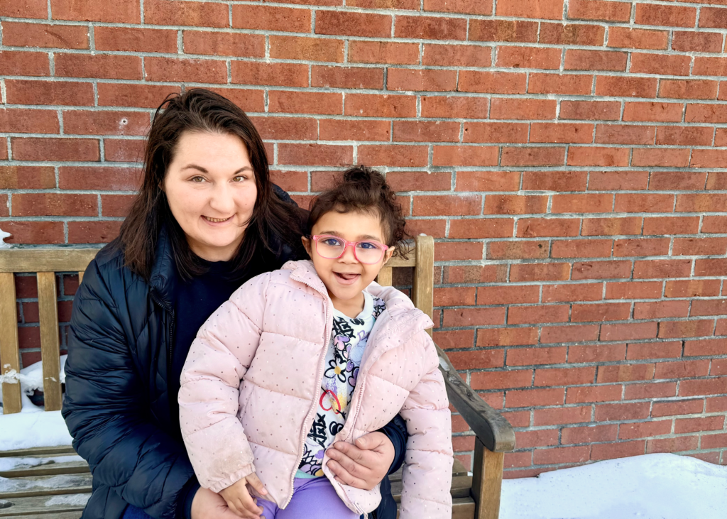 Mother and child on a snowy day